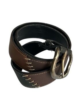 Vintage Eaton belt leather with stitching black & brown size large
